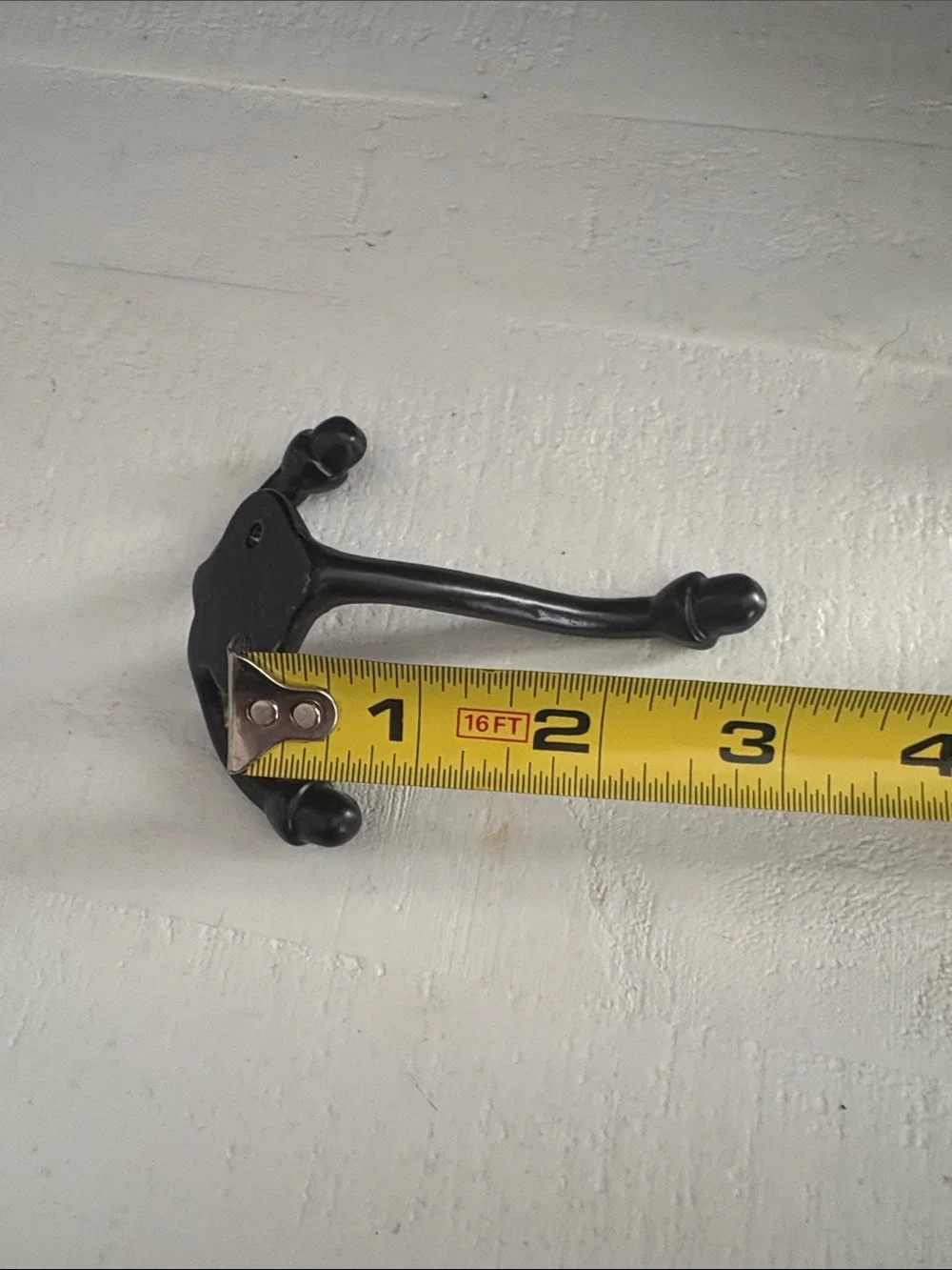 Black Double-Prong Wall Hook Set 4 - Classic Coat & Hat Hooks
